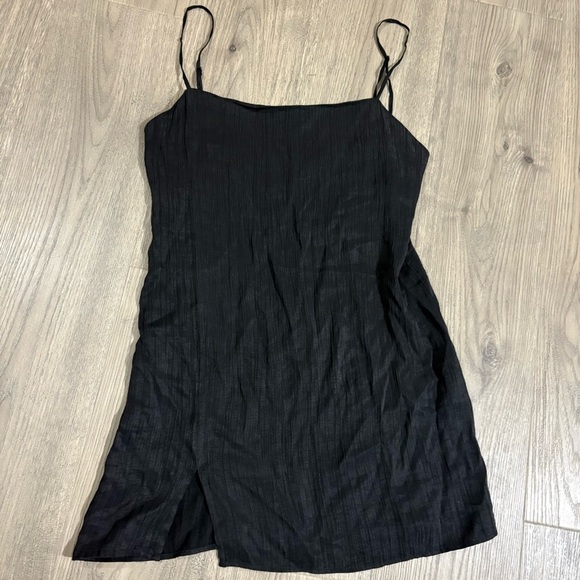 Zara Black Tank Mini Dress Square Neck Sz S Side Slit Classic City Whimsigoth - Picture 6 of 10